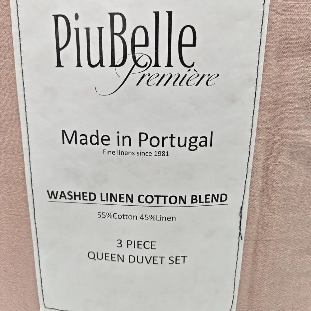 3-pc PiuBelle Linen Blend QUEEN Size Duvet Cover Set Light Peach Shabby Chic NEW